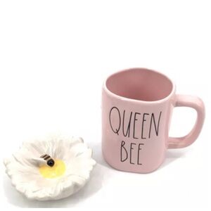 NEW Rae Dunn Pink Queen Bee Bumble Bee Daisy Flower Topper Mug 🐝